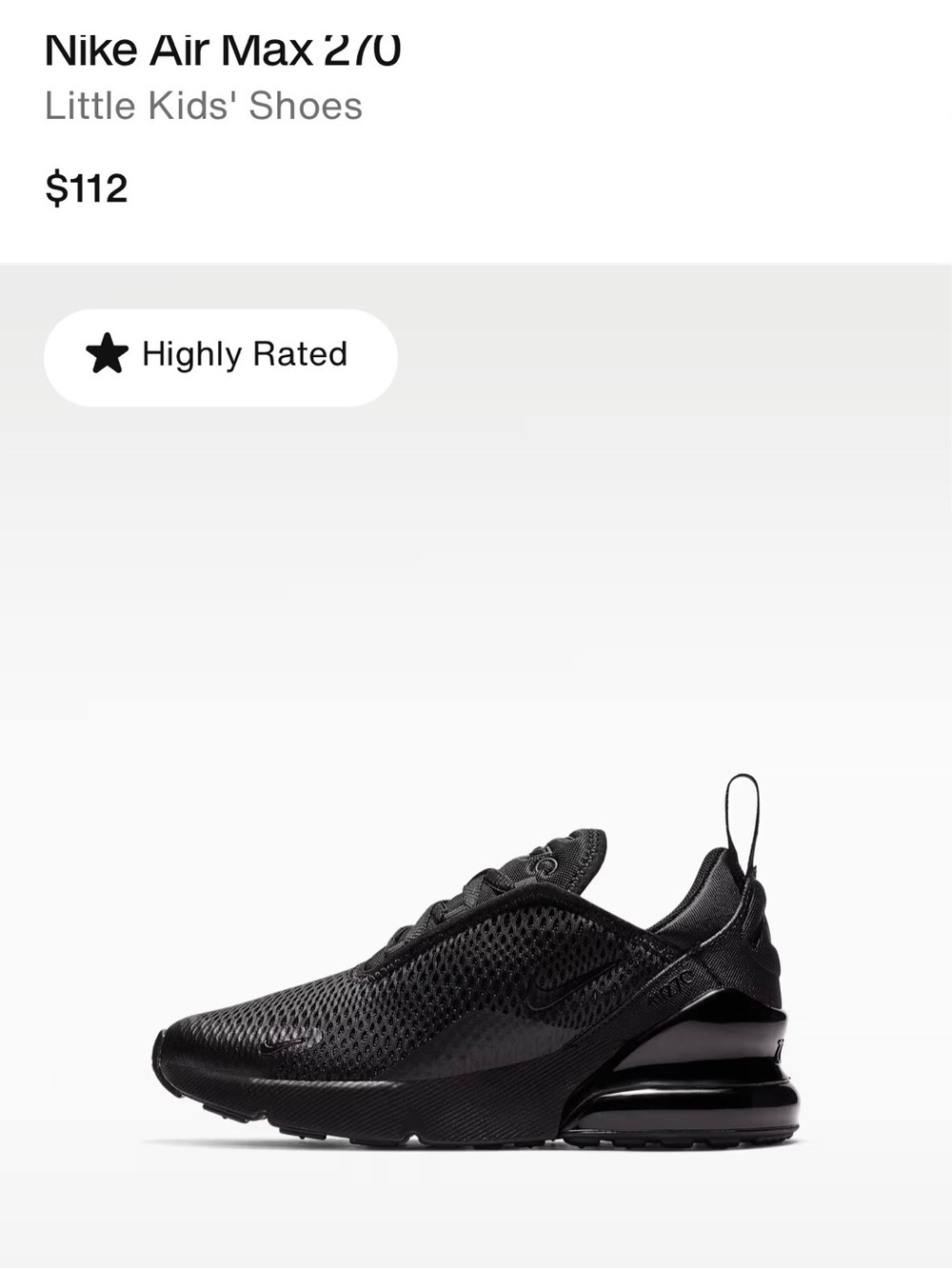 Nike Air Max 270 Little Kids' Sneaker - Black